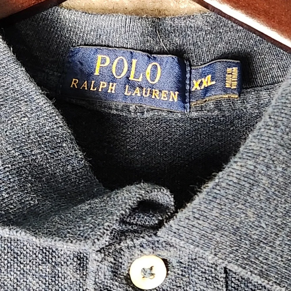 Polo Ralph Lauren Polo Shirt Mens XXL Navy Blue Heather Red Pony Short‎ Sleeve